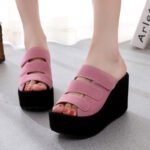 Korean Style Velcro High Heels Frosted Women's Slippers 2024 Spring and Summer Thick-Soled Wedge Sandals - Image 2