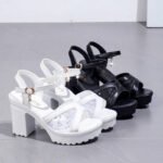 New High Heel Sandals Thick Heel Waterproof Platform All-match Summer Soft Leather Comfortable Stylish Lace Mesh Height Increasing Women's Shoes - Image 7