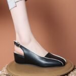 New Wedge Heeled Women's Shoes Square Head Empty One-word Elegant Mother's Shoes for Women - Image 3