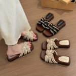 Pearl French Holiday Sandals for Women's Summer Outer Wear - Image 5