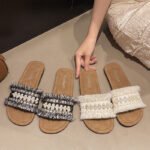 Open-Toe Pearl Flat Beach Sandals for Women - Image 2