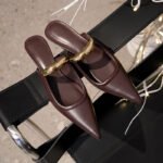 Simple Pointed Mueller Slippers Women's French Style Thick Heel Mid-Heel Half Slippers Metal Toe Sandals Half Row - Image 8