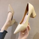 Sexy Pointed Leather Shoes Thick Heel Professional Work Shoes Internet Celebrity Versatile Shallow Mouth Shoes - Image 2