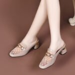 New Style Baotou High-Heeled Slippers for Women, Fashionable Thick-Heeled Outer Sandals, Simple Temperament - Image 7