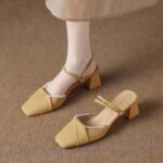 New Summer Stylish Outdoor Fashion Mid-Heel Closed-Toe Half Slippers with Chunky Square Heels - Image 5