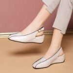 New Wedge Heeled Women's Shoes Square Head Empty One-word Elegant Mother's Shoes for Women - Image 5