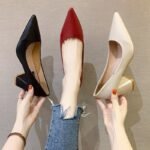 Sexy Pointed Leather Shoes Thick Heel Professional Work Shoes Internet Celebrity Versatile Shallow Mouth Shoes - Image 5