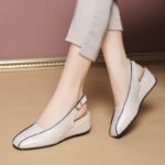 New Wedge Heeled Women's Shoes Square Head Empty One-word Elegant Mother's Shoes for Women - Image 4