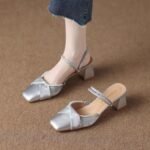 New Summer Stylish Outdoor Fashion Mid-Heel Closed-Toe Half Slippers with Chunky Square Heels - Image 3