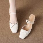 New Summer Stylish Outdoor Fashion Mid-Heel Closed-Toe Half Slippers with Chunky Square Heels - Image 2