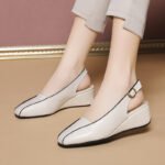 New Wedge Heeled Women's Shoes Square Head Empty One-word Elegant Mother's Shoes for Women - Image 8