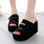 Korean Style Velcro High Heels Frosted Women's Slippers 2024 Spring and Summer Thick-Soled Wedge Sandals - Image 3