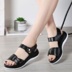 Summer New Versatile Flat Sandals for Women Velcro Pregnant Women Casual Flat Heel Korean Style Comfortable Student Genuine Leather Women's Shoes