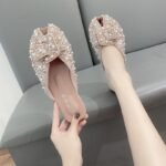 Women's Open-Toe Sandals for Spring Wholesale, Flat Rhinestone Closed-Toe Mules, Slip-On Lazy Mules, Internet Celebrity Commuter Style