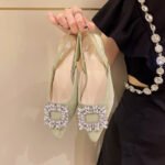 Design-Inspired Niche Low-Heeled Shoes, French Retro Style, Evening Breeze Temperament, Socialite Rhinestone Square Buckle Back Strap Sandals - Image 7