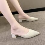 Women's pointed-toe chunky heel slip-on mules, perfect for summer 2026. - Image 4
