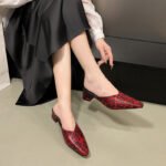 Cross-Border Large Size Closed-Toe Half-Slippers for Women, 2026 New Style, Elegant Snake Print Pointed-Toe French High-Heeled Mules for Women - Image 2
