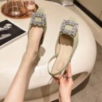 Design-Inspired Niche Low-Heeled Shoes, French Retro Style, Evening Breeze Temperament, Socialite Rhinestone Square Buckle Back Strap Sandals - Image 3