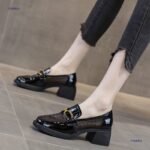 Real Soft Leather Women's Slip-On Shoes 2026 Spring and Autumn Season Chunky High Heel Fashion Sandals Hollow Breathable Lazy Shoes