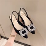 Design-Inspired Niche Low-Heeled Shoes, French Retro Style, Evening Breeze Temperament, Socialite Rhinestone Square Buckle Back Strap Sandals - Image 6