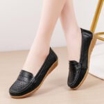 2026 Spring New Hollow Leather Shoes Middle-Aged and Elderly Ladieswear's Shoes Women's Single Shoes Beanie Shoes Women's Real Soft Sole Wedge Heels - Image 5