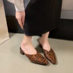 Cross-Border Large Size Closed-Toe Half-Slippers for Women, 2026 New Style, Elegant Snake Print Pointed-Toe French High-Heeled Mules for Women - Image 3