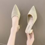 Women's pointed-toe chunky heel slip-on mules, perfect for summer 2026. - Image 6