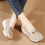 36 size Wedge Flat Spring and Autumn Shallow Soft Leather Shoes Slip-on Mom Shoes - Image 2