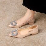 Shallow Patent Leather Low-Heeled Rhinestone High Heels That Are Comfortable - Image 6