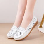 2026 Spring New Hollow Leather Shoes Middle-Aged and Elderly Ladieswear's Shoes Women's Single Shoes Beanie Shoes Women's Real Soft Sole Wedge Heels - Image 3