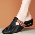 New Foreign Trade Women's Sandals Square Buckle Outer Wear Half-Mop Baotou Slippers Hollow Hole Sandals Cross-border Trade - Image 2