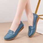 2026 Spring New Hollow Leather Shoes Middle-Aged and Elderly Ladieswear's Shoes Women's Single Shoes Beanie Shoes Women's Real Soft Sole Wedge Heels - Image 4