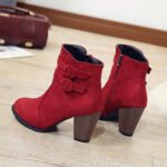 42 SIZE Boots for women 2025 European and American suede short barrel side zipper artificial short plush medium heel thick heel rubber pointed toe fashion boots - Image 3