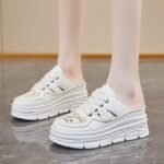 38 SIZE Shoes for women 2025 new thick-soled inner height-enhancing half-slippers