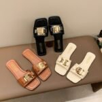 41 SIZE Casual flat slippers for women Metal buckle one-strap sandals for women - Image 5