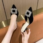 34 size spring and summer new fashion rhinestone square buckle stiletto heel - Image 2