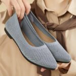 39 SIZE Women’s summer solid color pointed flat shoes casual breathable ladies hollow cloth shoes French style no tired shoes