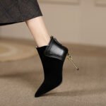 40 SIZE short-tube women’s boots frosted leather splicing nude boots - Image 2