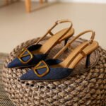 40 SIZE Light Luxury Style Baotou Stiletto Sandals for Women 2026 Summer New Style French Socialite Shallow Mouth Pointed Toe Denim High Heels