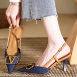 40 SIZE Light Luxury Style Baotou Stiletto Sandals for Women 2026 Summer New Style French Socialite Shallow Mouth Pointed Toe Denim High Heels - Image 4