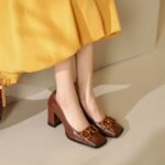 36 SIZE women’s shoes temperament square head high heels thick heels
