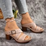 41 SIZE European and American hollow thick heel Roman sandals - Image 4
