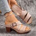 41 SIZE European and American hollow thick heel Roman sandals