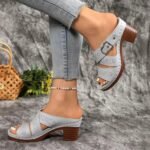 37-38 SIZE European and American hollow thick heel Roman sandals