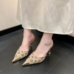 Large Size Cross-Border Closed-Toe Half-Slippers, High Heels, New Summer Style, High-End Light Luxury Outdoor Wear, Pointed Toe Stiletto Slippers for Women