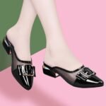 Mesh Sandals and Slippers for Women 2024 Summer New Arrival All-Match Fashionable Outer Wear Low Heel Chic Heel Half Slippers for Women Elegant