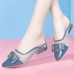 Mesh Sandals and Slippers for Women 2024 Summer New Arrival All-Match Fashionable Outer Wear Low Heel Chic Heel Half Slippers for Women Elegant - Image 4