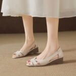 Summernew arrival sandals for women summer thick heel soft bottom ladieswear shoes medium heel soft leather fish mouth shoes plaid women's high heel sandals - Image 7