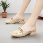 Women's soft leather slip-on sandals, 2026 summer and autumn new style, chunky heel, backless, one-piece slip-on. - Image 2