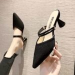 One Shoe, Two Wear Sandals for Women, 2025 Spring and Summer New Style Knitted High Heels for Outer Wear, Heightening One-Line Toe Half-Sandals